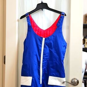 Vintage Retro Ski Bib Blue and White Snowpants